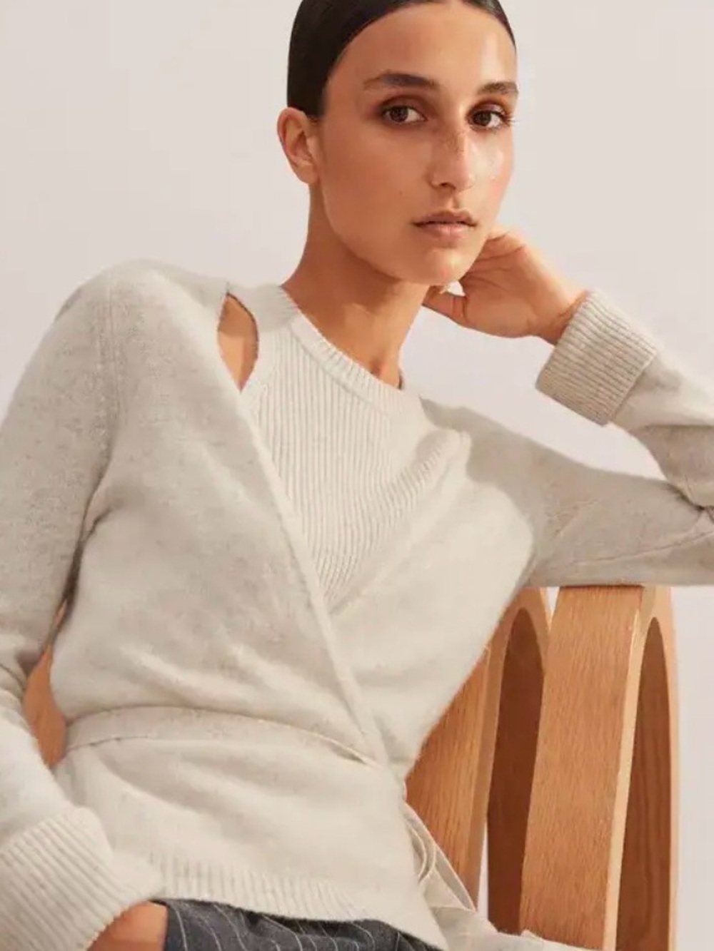 ME+EM cashmere layered wrap top